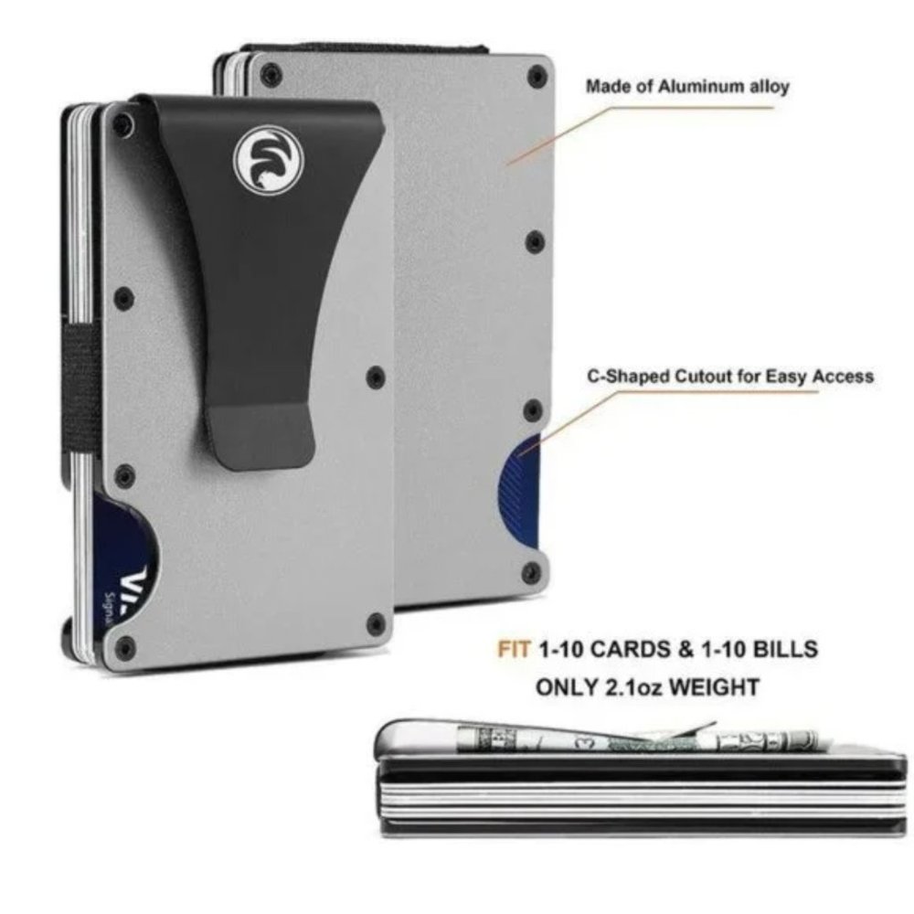 New Front Pocket Slim Money Clip Wallet for Men, Wood American Flag-Gray - Picture 4 of 6